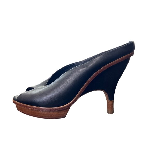 LeifsDottir Anthropologie Mule Heels Black Leather Platform Women Sz 36 US 5.5-6 - Picture 3 of 10